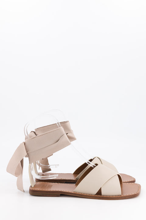 MARY - Sandal leather black with ribbon