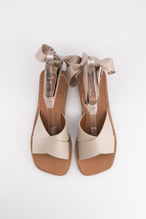 MARY - Sandal leather black with ribbon