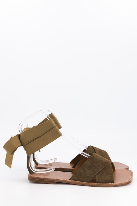 MARY - Sandal leather black with ribbon