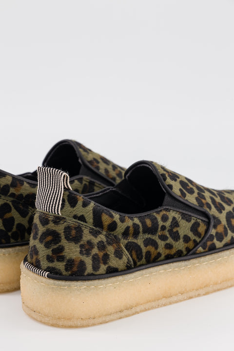 Devon - leather slip-on shoes in a pony style, khaki leopard print - size 37 - unique model