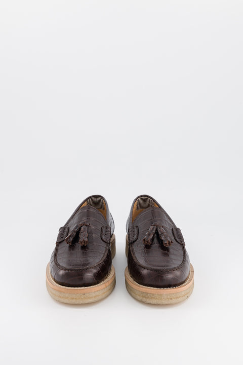 Lily - Chocolate crocodile-effect leather moccasin - Size 38 - Unique model