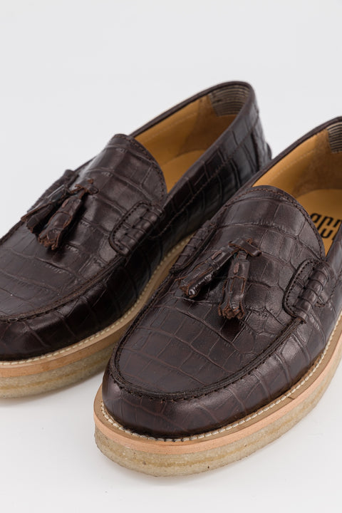 Lily - Chocolate crocodile-effect leather moccasin - Size 38 - Unique model