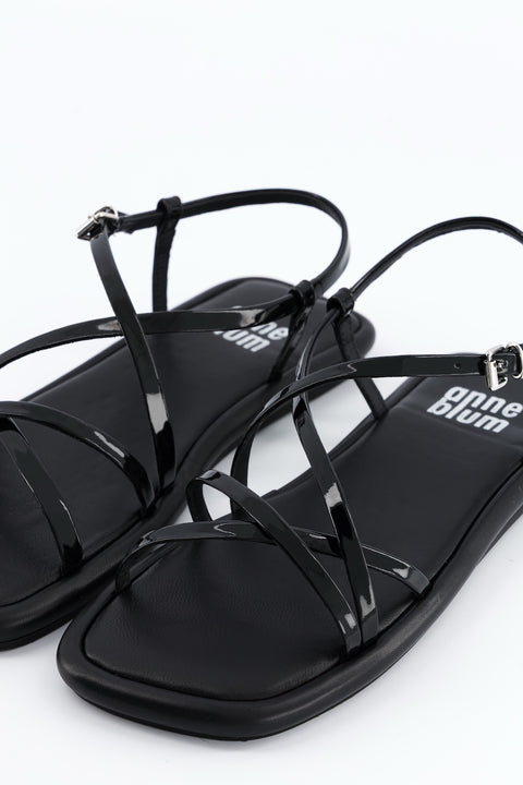 naomi - sandale plate cuir vernis noir