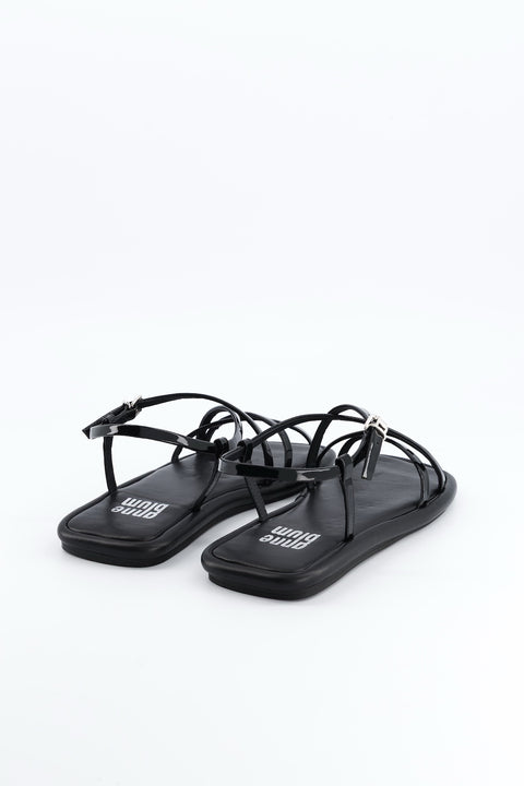 naomi - sandale plate cuir vernis noir