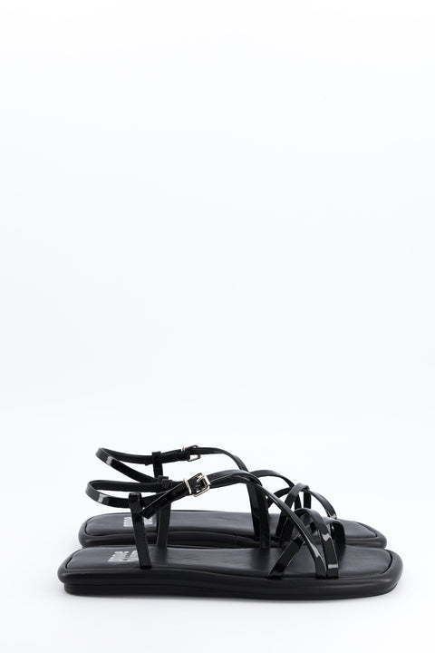 naomi - sandale plate cuir vernis noir