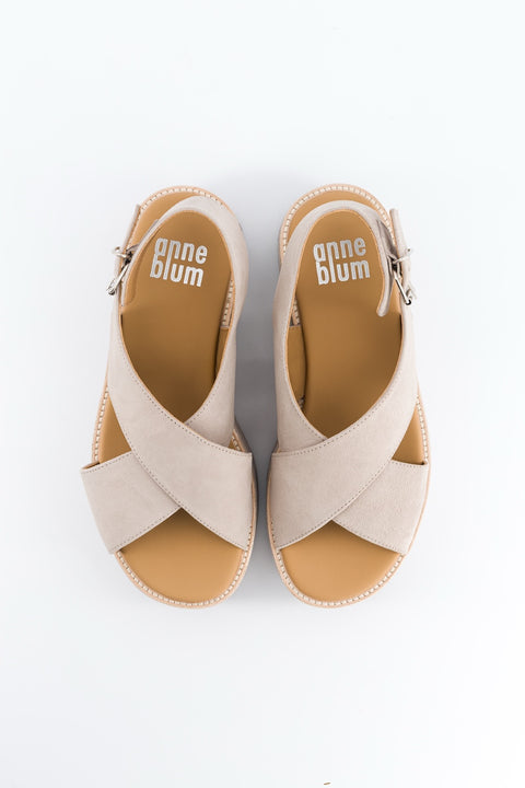 mavis - sandale brides croisées daim beige poudré
