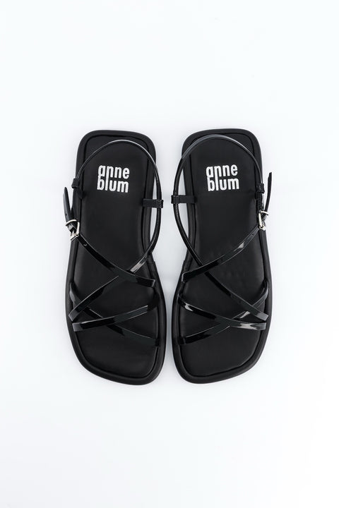 naomi - sandale plate cuir vernis noir