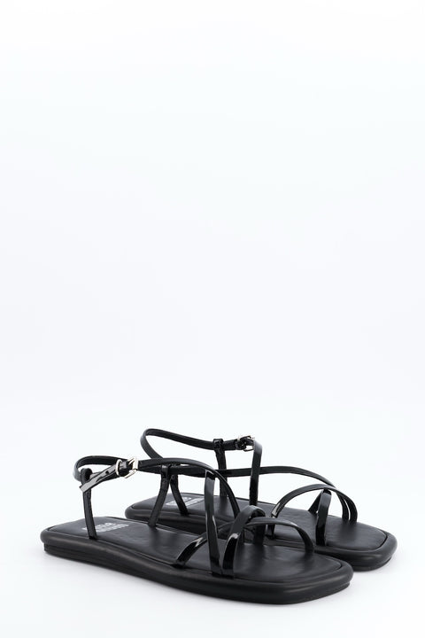 naomi - sandale plate cuir vernis noir