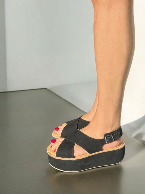 mavis - sandale brides croisées daim noir