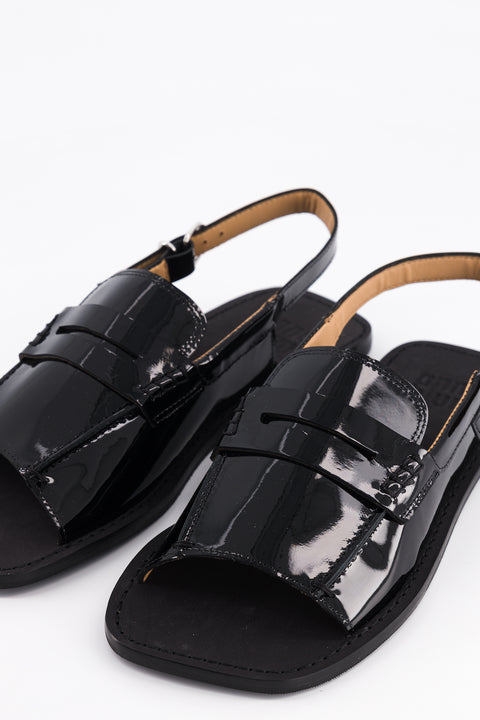 carry - sandale type mocassin cuir vernis noir