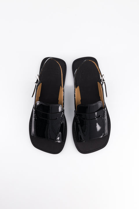 carry - sandale type mocassin cuir vernis noir