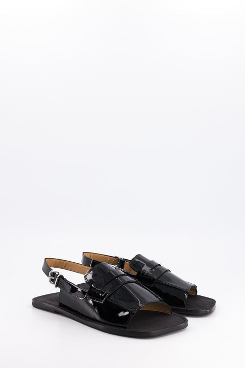 carry - sandale type mocassin cuir vernis noir