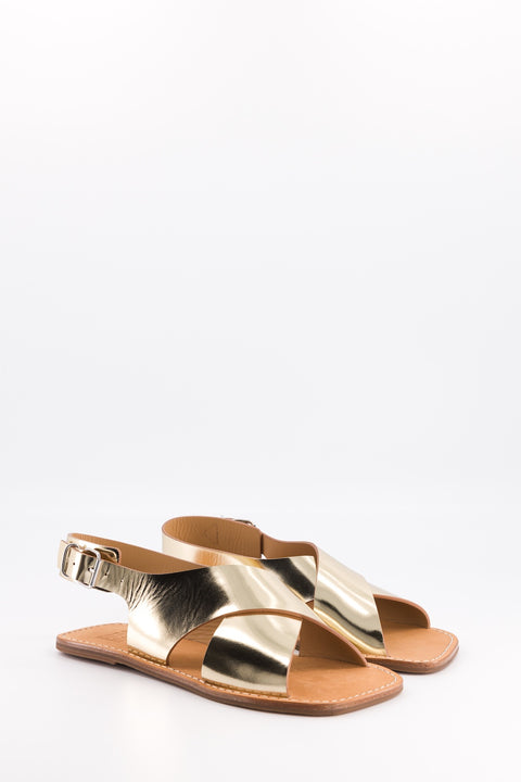 clara - sandale brides croisées cuir miroir platine