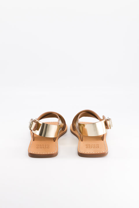 clara - sandale brides croisées cuir miroir platine