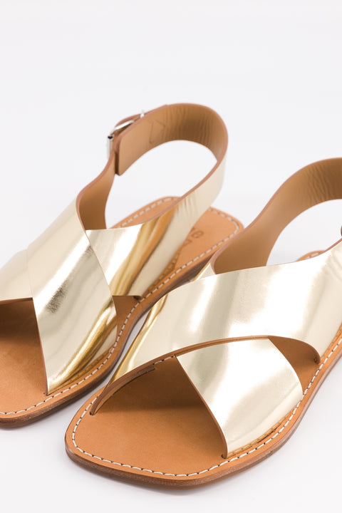 clara - sandale brides croisées cuir miroir platine
