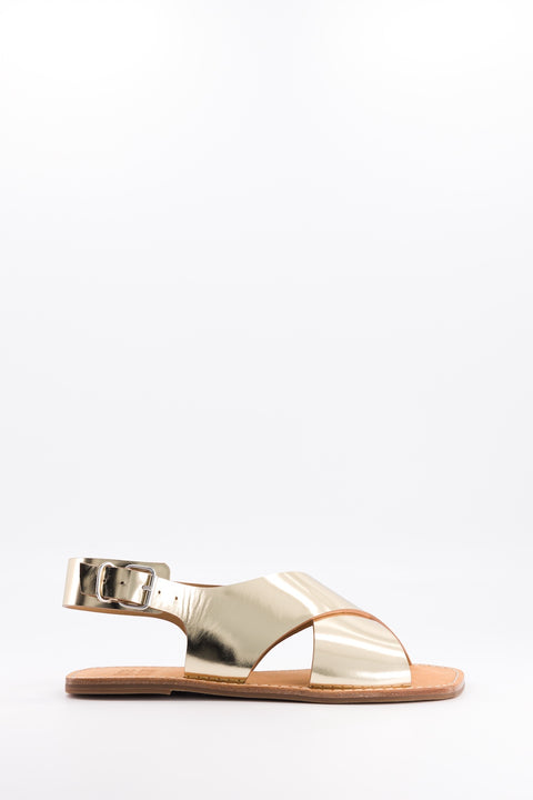 clara - sandale brides croisées cuir miroir platine