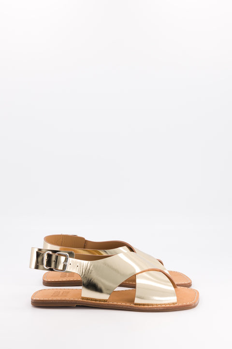 clara - sandale brides croisées cuir miroir platine