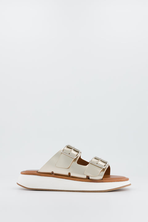 JOAN - Double straps sandal in platinum mirror leather