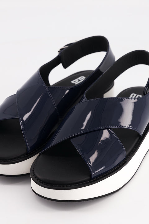 malabar - sandale brides croisées cuir vernis navy