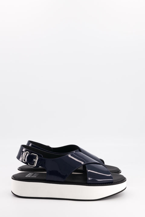 malabar - sandale brides croisées cuir vernis navy