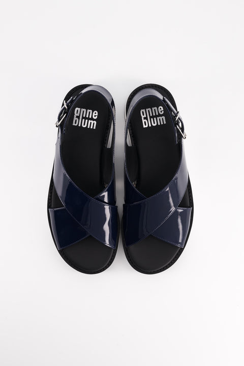 malabar - sandale brides croisées cuir vernis navy