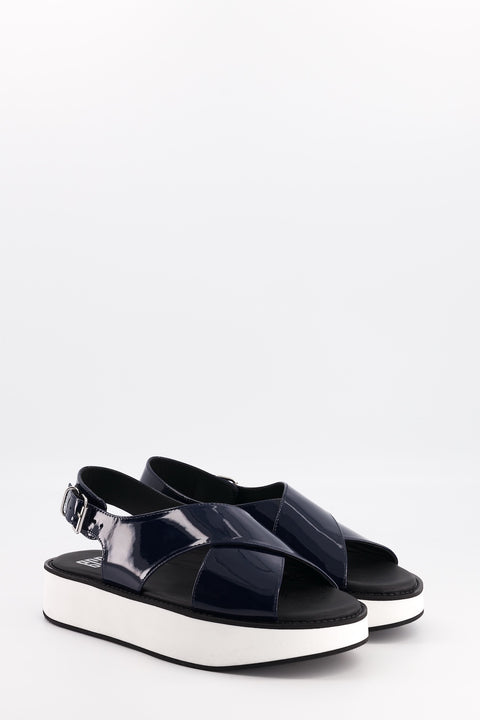 malabar - sandale brides croisées cuir vernis navy