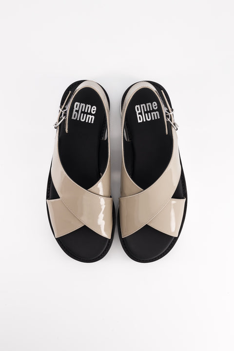 malabar - sandale brides croisées cuir vernis taupe