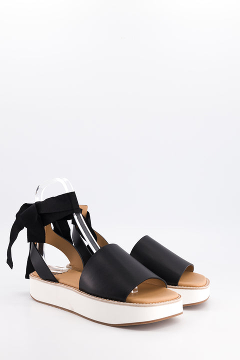 MARY - Sandal leather black with ribbon