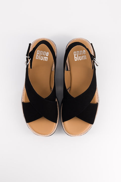 mavis - sandale brides croisées daim noir