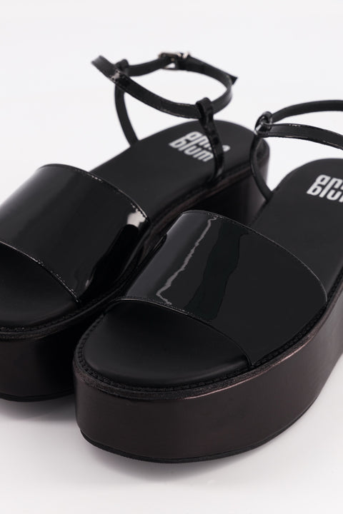 melody - sandale plateforme cuir vernis noir