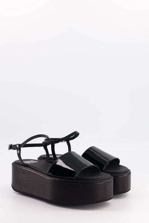 melody - sandale plateforme cuir vernis noir