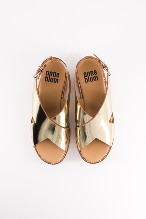 SOFIA - Cross-straps sandal leather platinum mirror