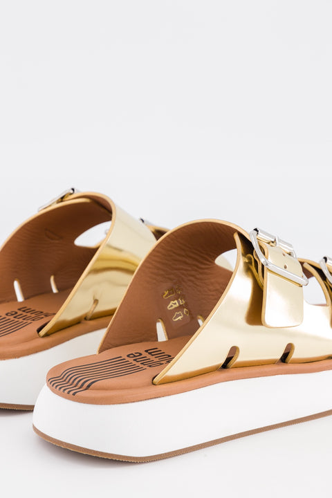JOAN - Double straps sandal in platinum mirror leather