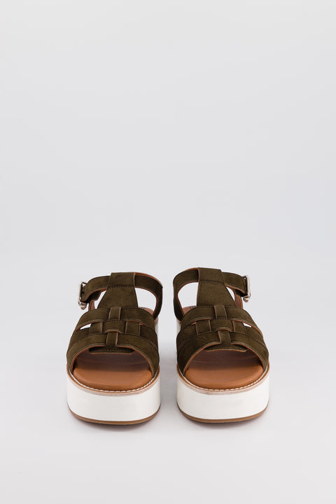 Kaki - Sandale multi-bride - cuir velours - Mila - Anne Blum