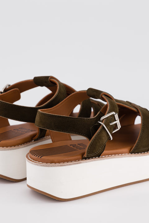 Kaki - Sandale multi-bride - cuir velours - Mila - Anne Blum