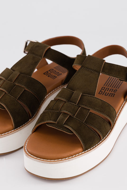 Kaki - Sandale multi-bride - cuir velours - Mila - Anne Blum