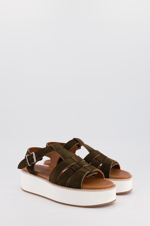 Kaki - Sandale multi-bride - cuir velours - Mila - Anne Blum