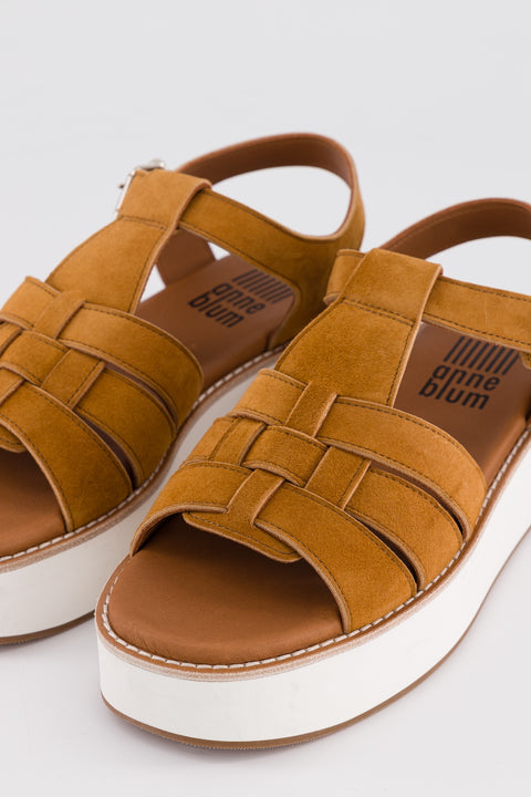noisette - Sandale multi-brides - Cuir velours - Mila - Anne Blum