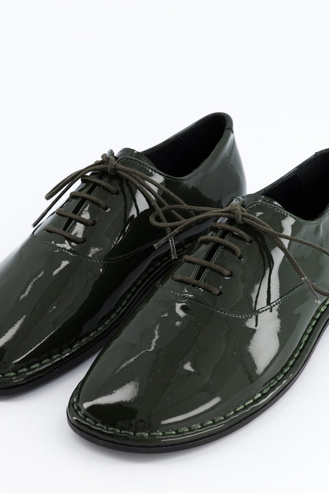 tony - derbies cuir vernis vert forêt - pointure 37