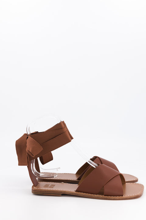 MARY - Sandal leather black with ribbon