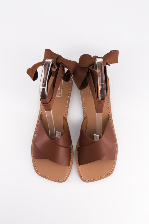 MARY - Sandal leather black with ribbon