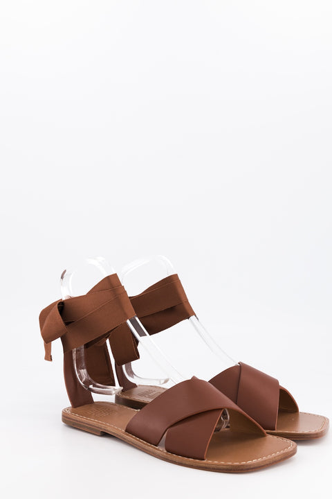 MARY - Sandal leather black with ribbon