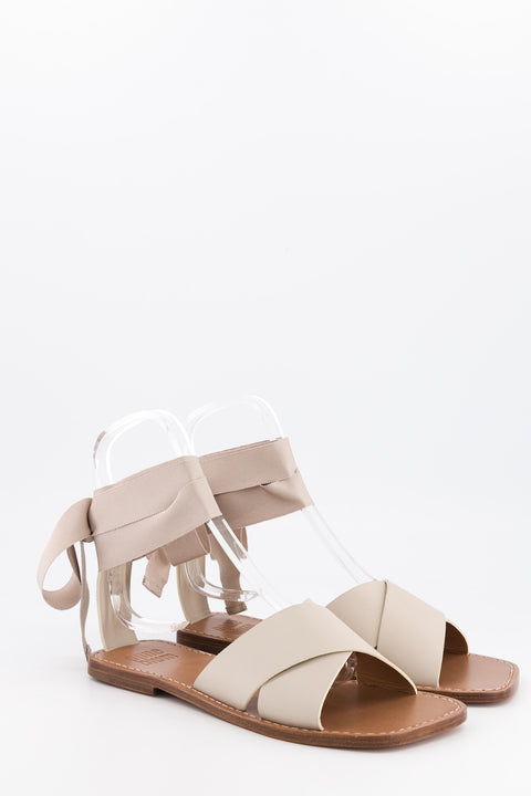 MARY - Sandal leather black with ribbon