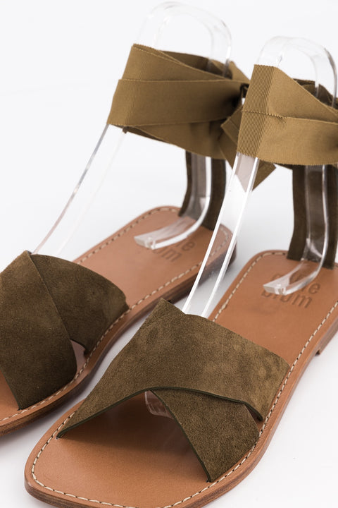 MARY - Sandal leather black with ribbon
