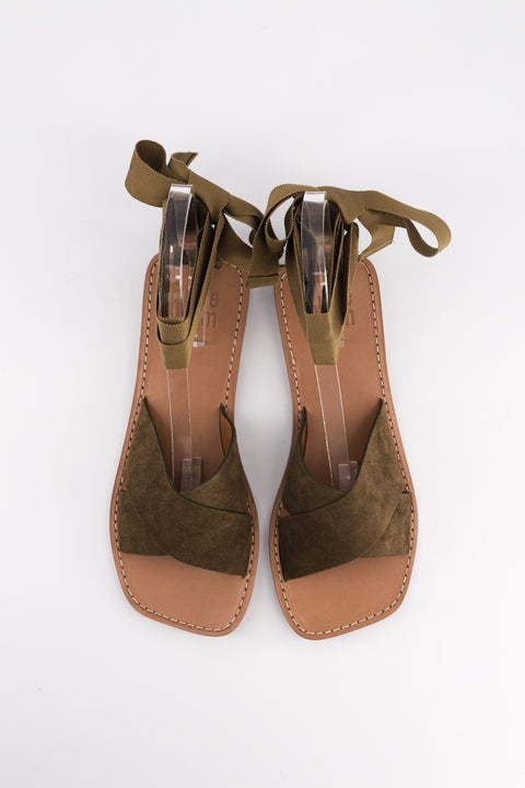 MARY - Sandal leather black with ribbon