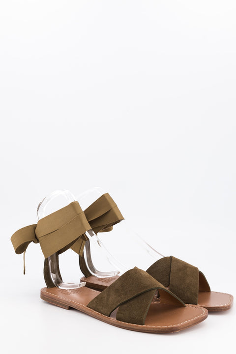MARY - Sandal leather black with ribbon