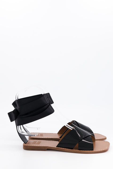 MARY - Sandal leather black with ribbon