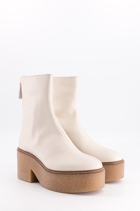 Domino - bottine zippé cuir blanc cassé