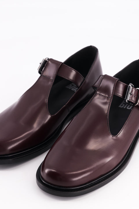 T-straps shoes Iman - glazed leather burgundy