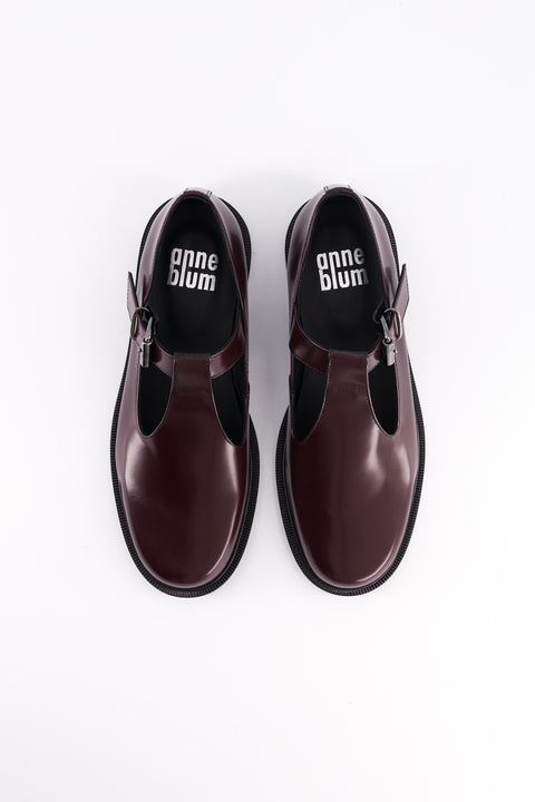 T-straps shoes Iman - glazed leather burgundy